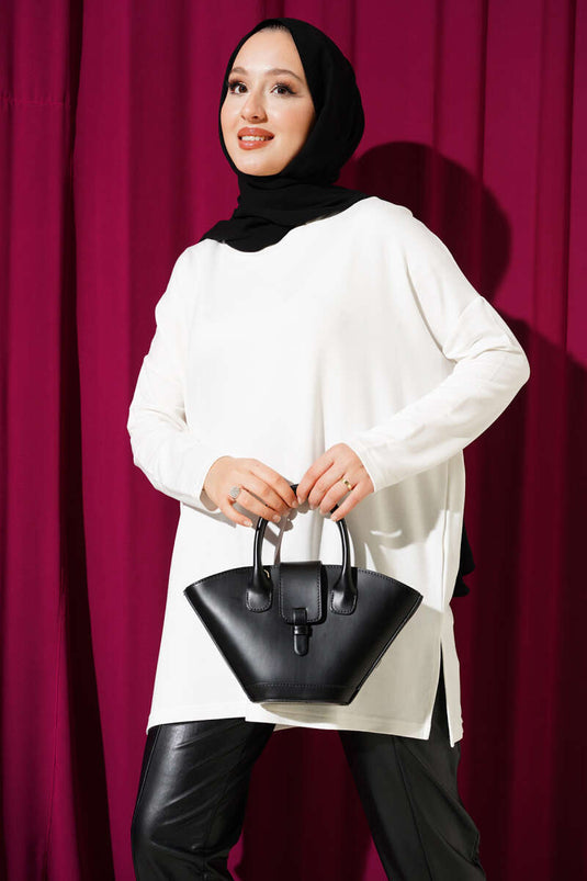 Heart Detailed Basic Tunic Ecru