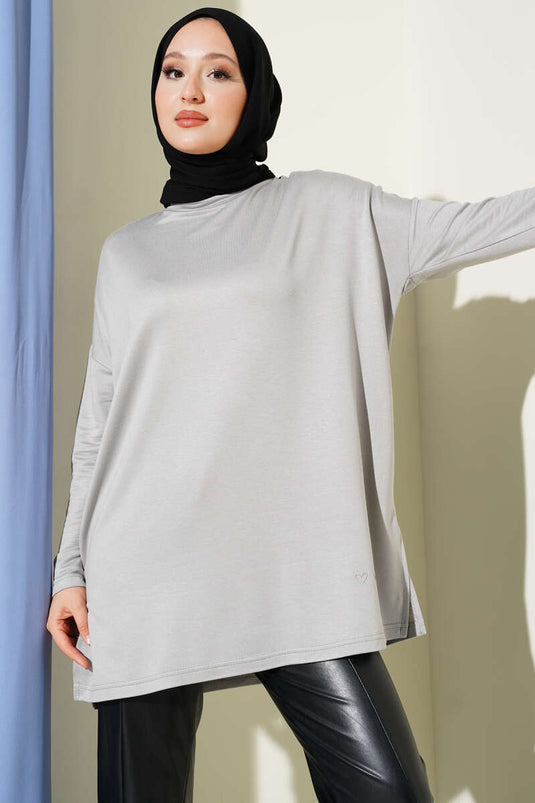 Tunique Basic Avec Détail De Cœur En Gris