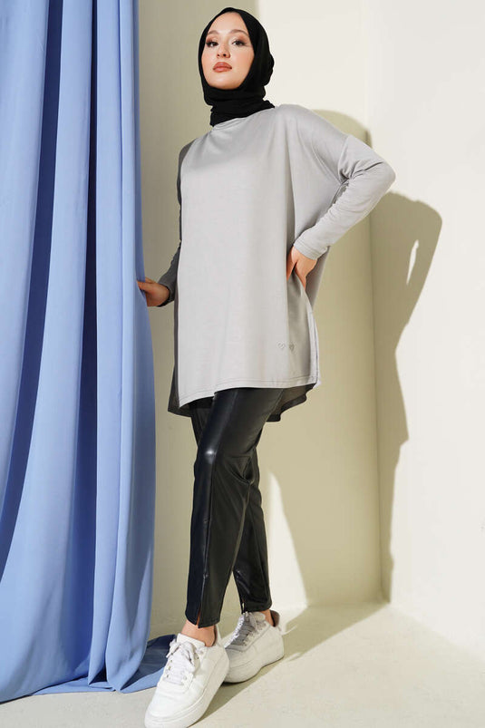 Tunique Basic Avec Détail De Cœur En Gris