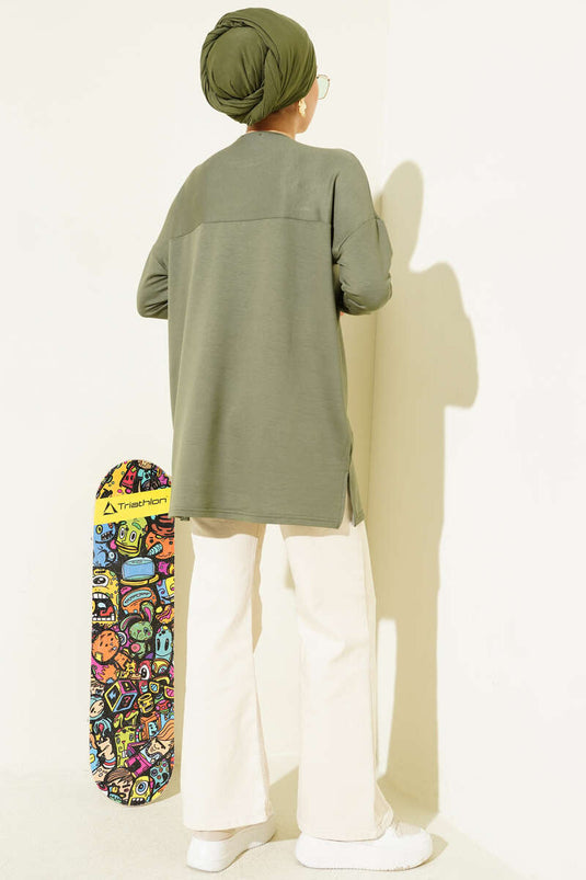 تونيك أساسي بتفصيل قلب باللون الزيتوني