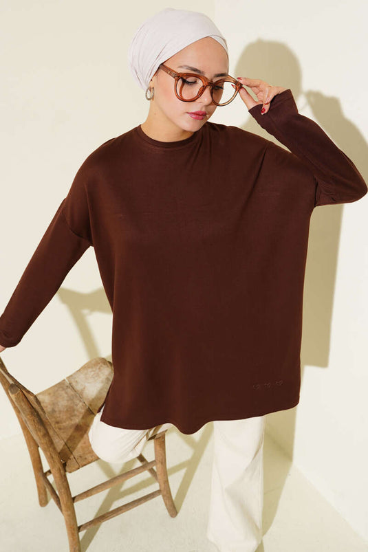 Basic Tunic with Heart Detail, Brown
