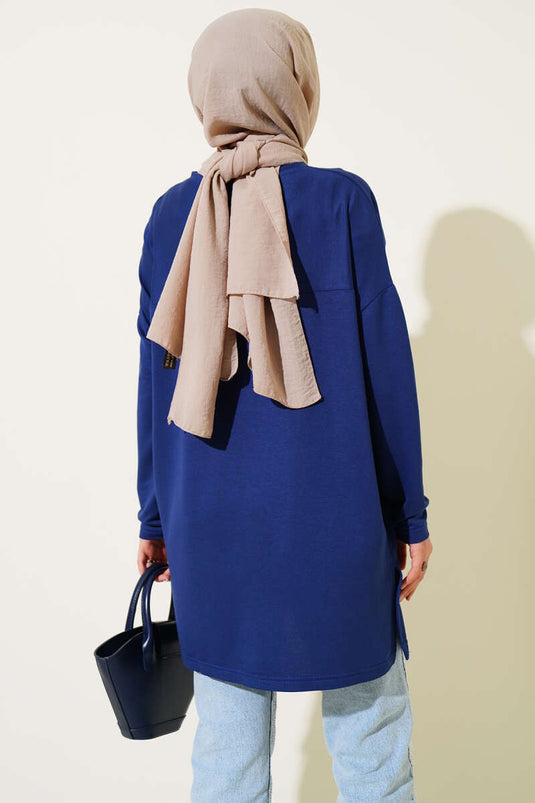 Kalp Detaylı Basic Tunik Lacivert