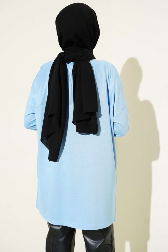Kalp Detaylı Basic Tunik Mavi