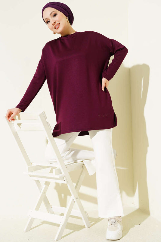 تونيك أساسي بتفصيل قلب بلون برقوقي