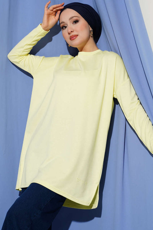 Kalp Detaylı Basic Tunik Sarı
