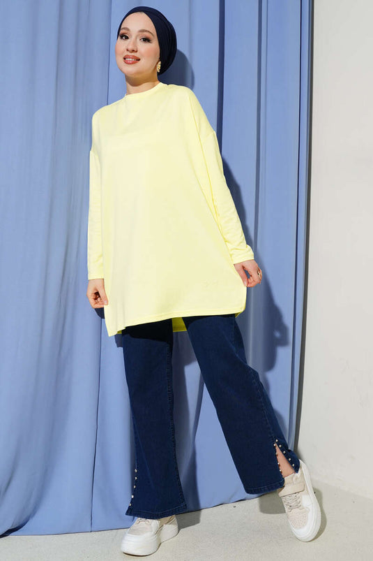 Kalp Detaylı Basic Tunik Sarı
