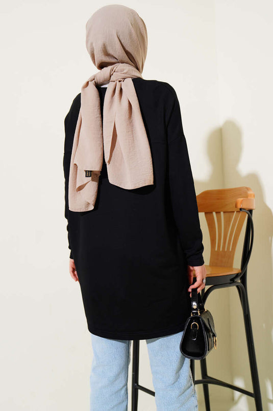 Kalp Detaylı Basic Tunik Siyah