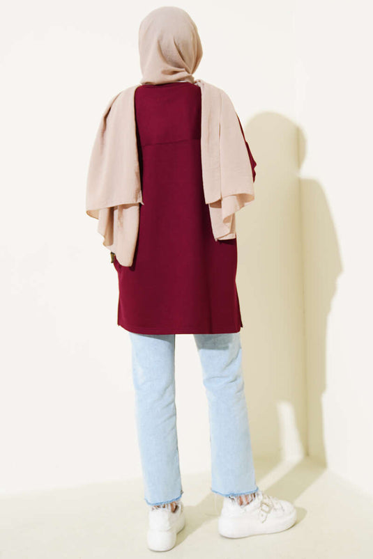 Kalp Detaylı Basic Tunik Bordo