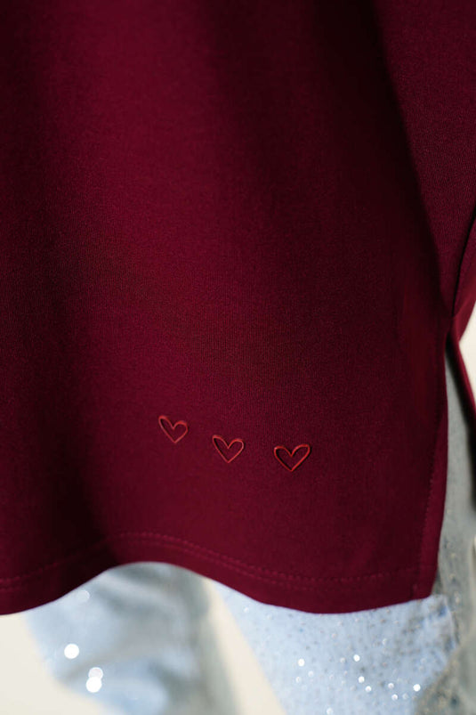 Kalp Detaylı Basic Tunik Bordo