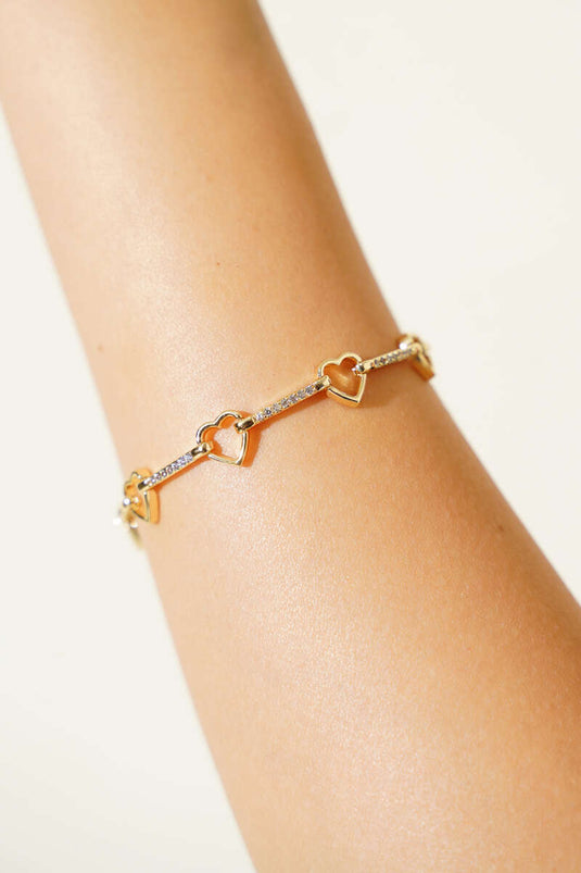 Heart Detail Stone Bracelet Gold