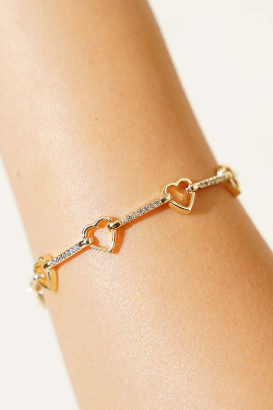Heart Detail Stone Bracelet Gold