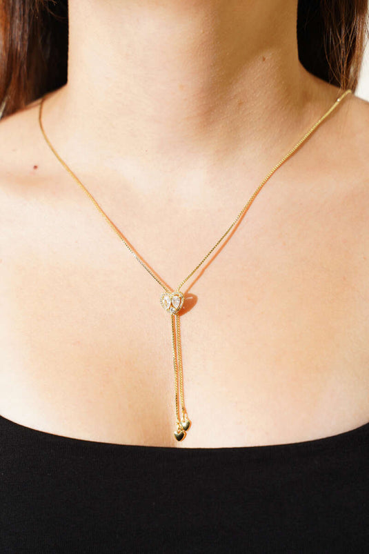 Heart Detail Stone Pendant Gold