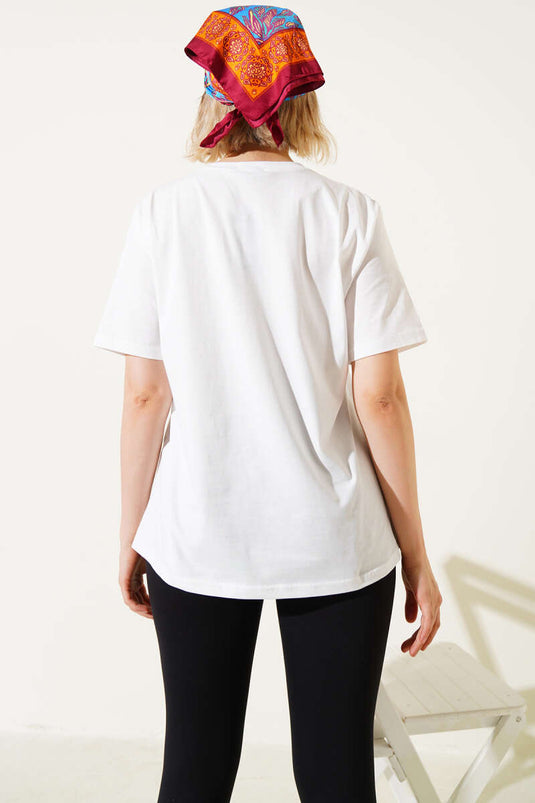 T-shirt écru à motif cœur perle