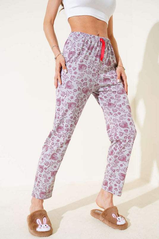 Heart Motif Pajama Bottoms in Gray