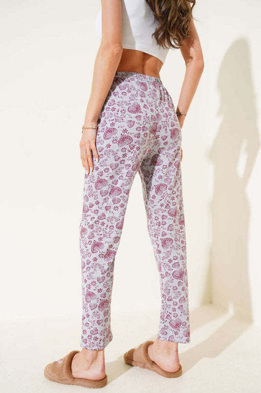 Kalp Motifli Pijama Altı Gri