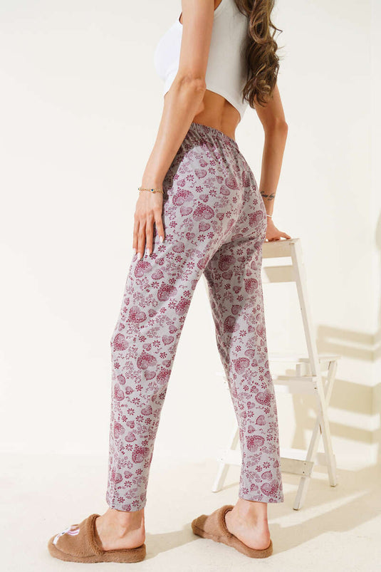 Kalp Motifli Pijama Altı Kayrak Grisi