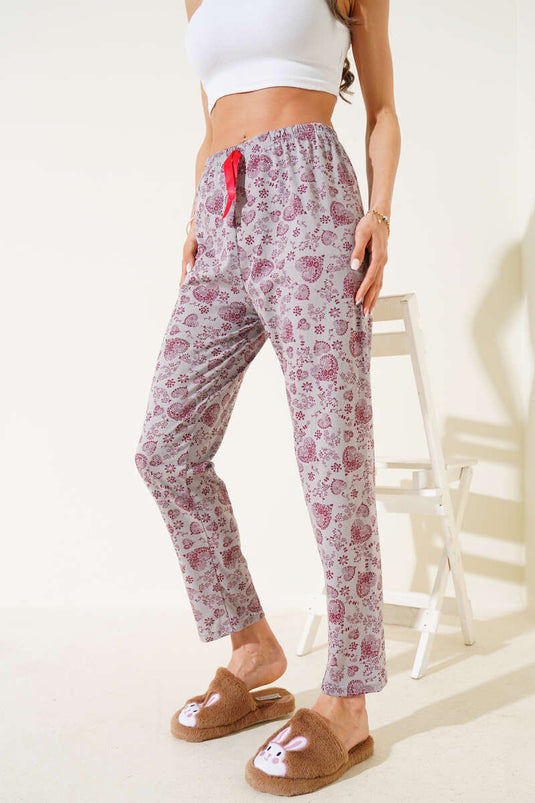 Kalp Motifli Pijama Altı Kayrak Grisi