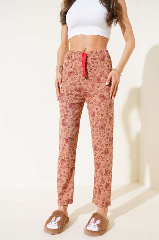 Kalp Motifli Pijama Altı Latte