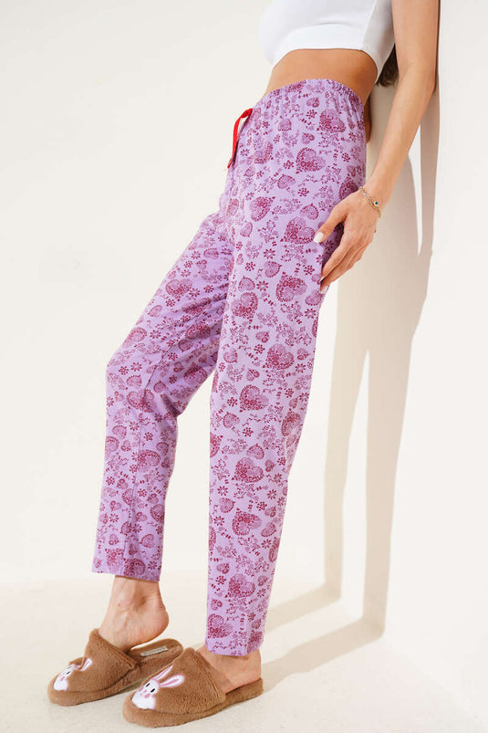 Kalp Motifli Pijama Altı Lila