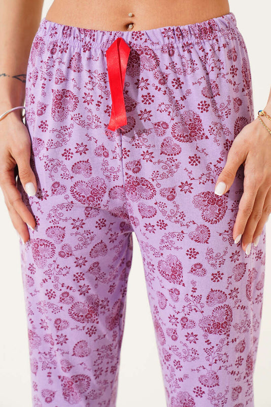 Kalp Motifli Pijama Altı Lila