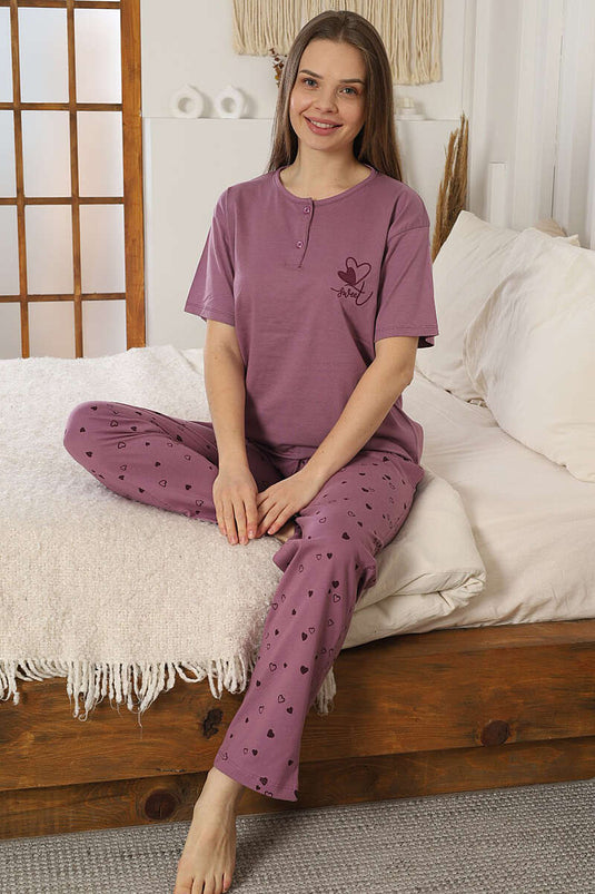 Ensemble pyjama à manches courtes avec détails brodés Kalp Magenta