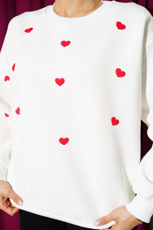 Sweat-shirt brodé cœur, écru