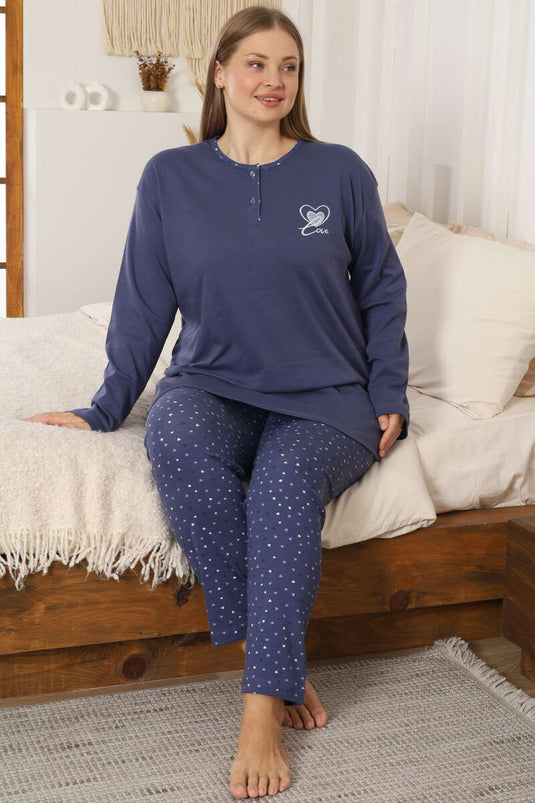 Ensemble pyjama grande taille avec broderie cœur, lilas