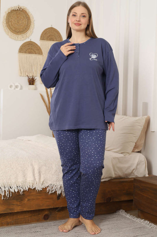 Ensemble pyjama grande taille avec broderie cœur, lilas