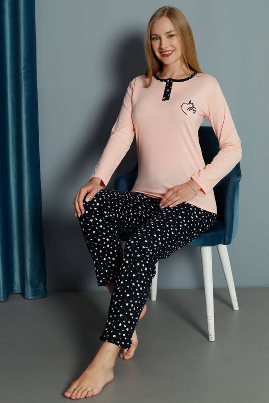 Heart Embroidered Pajama Set Kitten Mouth