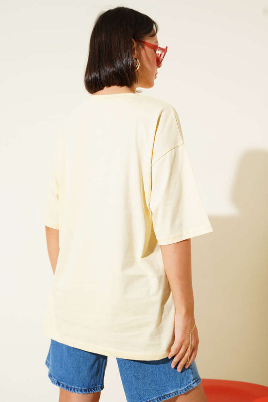Yellow T-shirt with Heart Embroidery