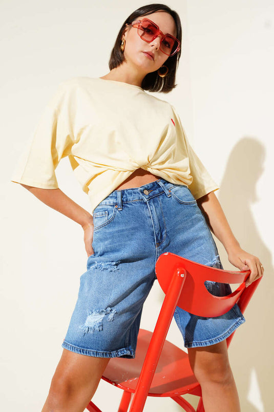 Yellow T-shirt with Heart Embroidery