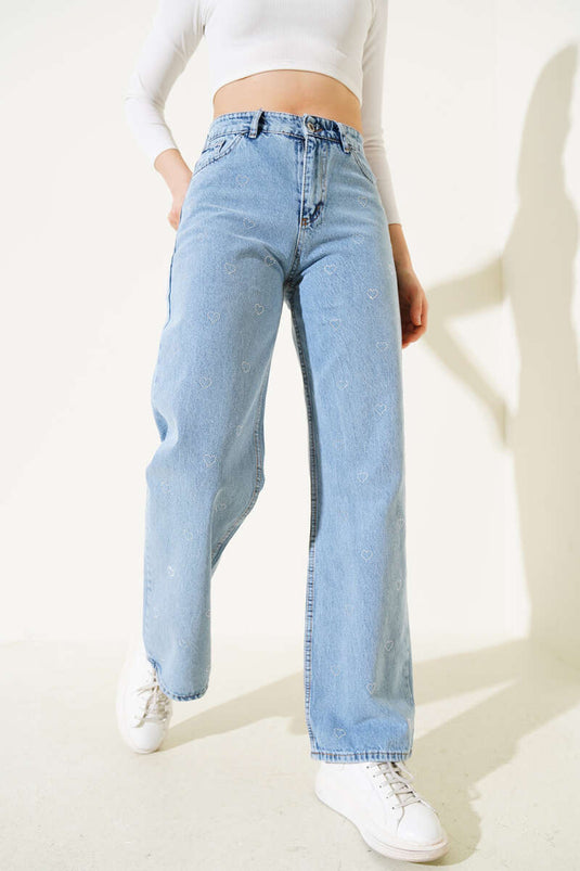 Heart Stone Wide Leg Jeans Blue