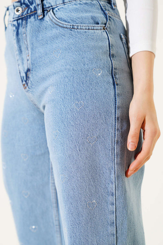 Heart Stone Wide Leg Jeans Blue