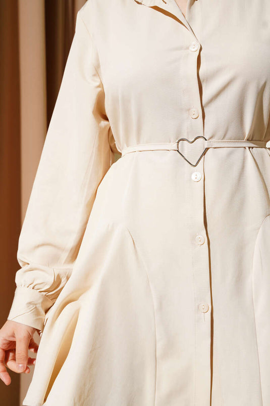 Heart Buckle Belted Shirt Beige