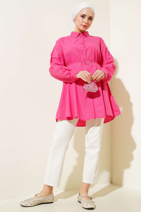 Heart Buckle Belted Shirt Fuchsia