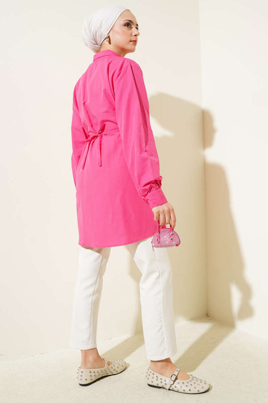 Heart Buckle Belted Shirt Fuchsia
