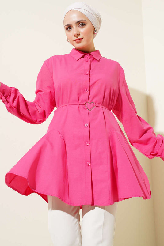 Heart Buckle Belted Shirt Fuchsia