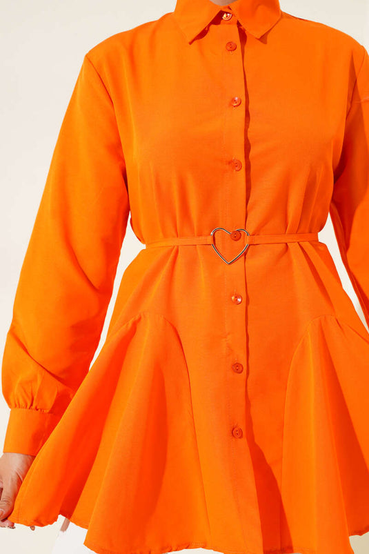 Heart Buckle Belted Shirt Oranje