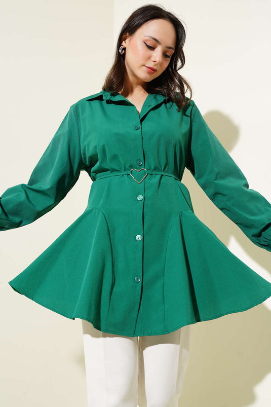 Heart Buckle Belted Shirt Emerald