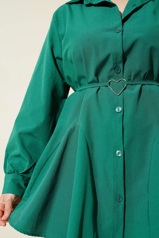 Heart Buckle Belted Shirt Emerald