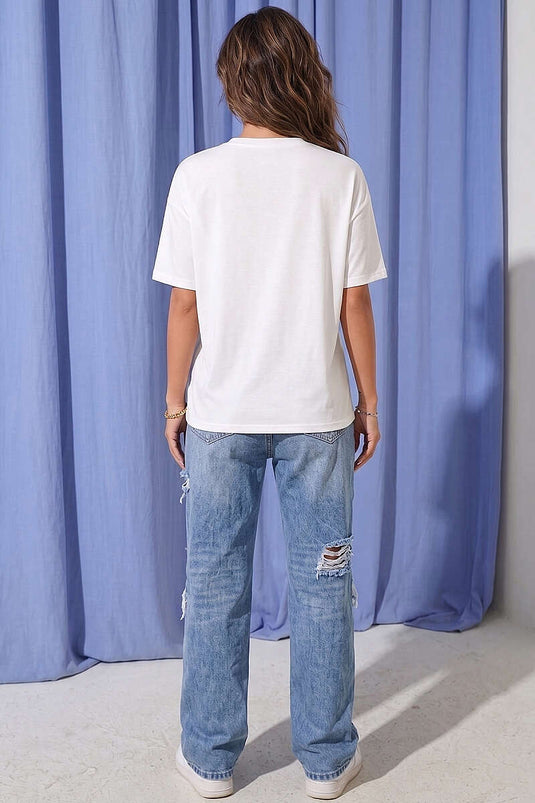 T-shirt blanc imprimé avec tasse à cœur