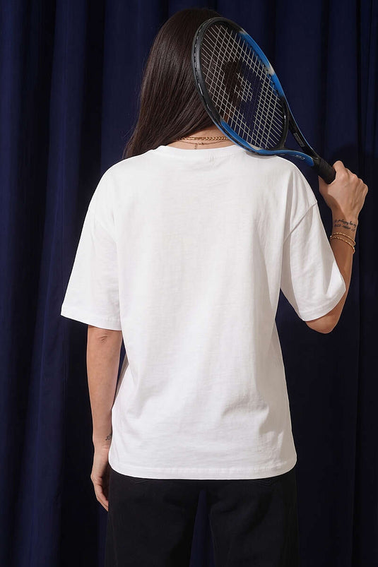 Kalpli Bardak Baskılı T-shirt Ekru