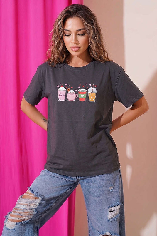 T-shirt fumé imprimé avec tasse à cœur