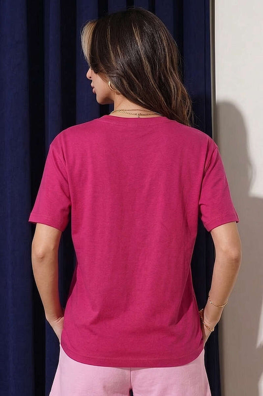T-shirt fuchsia imprimé avec tasse à cœur