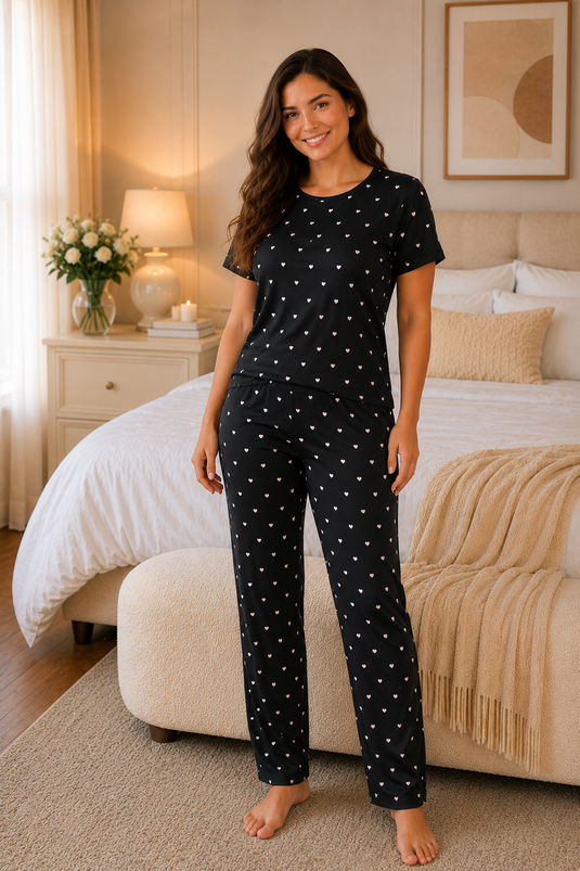 Kalpli Büyük Beden Pijama Takımı Siyah