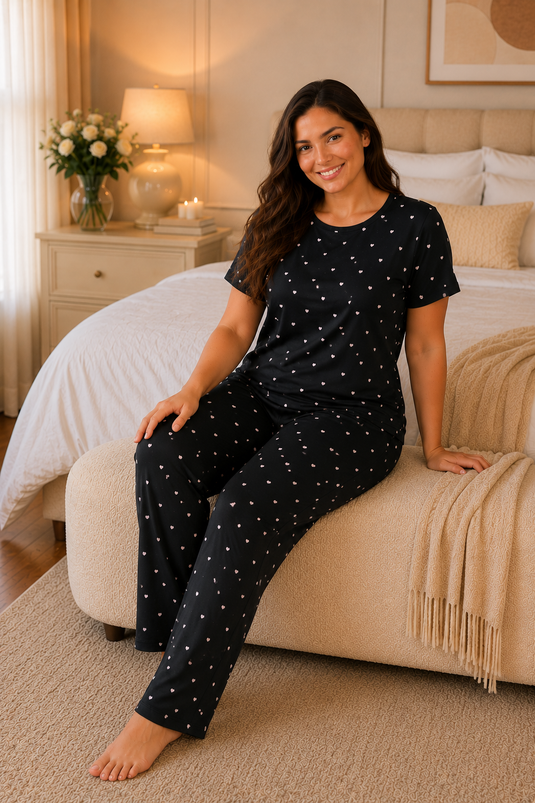 Kalpli Büyük Beden Pijama Takımı Siyah