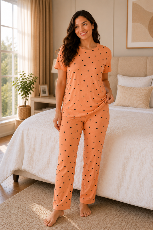 Kalpli Büyük Beden Pijama Takımı Turuncu