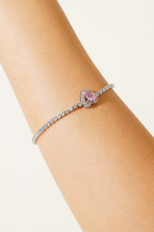 سوار من حجر الماء على شكل قلب، لون وردي