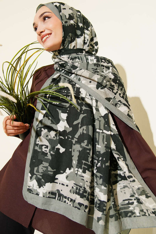 Kamuflaj Desenli Bambu Kraş Şal Siyah Taş -13