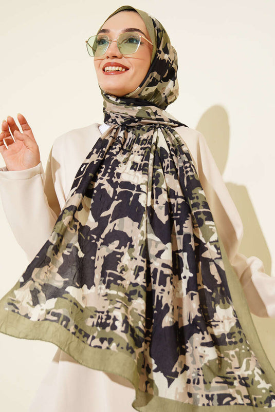 Grüner Bambus-Kash-Schal mit Camouflage-Muster